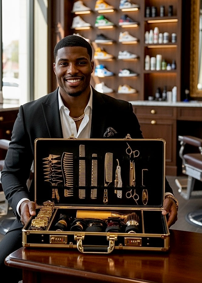 Barber Travel Case with Handle and Secure Numlock (Gold-Black) Clipper SPI Styles Barber Travel Case with Handle and Secure Numlock (Gold-Black) Clipper SPI Styles