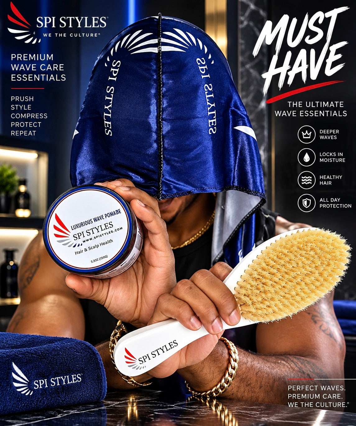 SNOWMAN SUPER SOFT WAVE BRUSH 360 Waves PRO with Midnight Blue