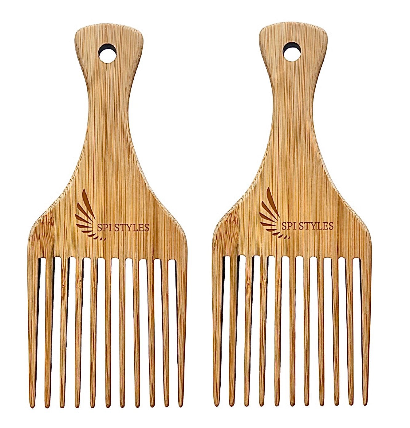 SPI Styles Natural Wood (Essential OIL INFUSED)  - Afro Hair and Beard Pick -  Wide Tooth Pick, Scalp Massage Detangling Comb  (2 PACK)