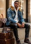 SPI Styles Men's Faux Fur Collar Fleece Lined Distressed Denim Jacket