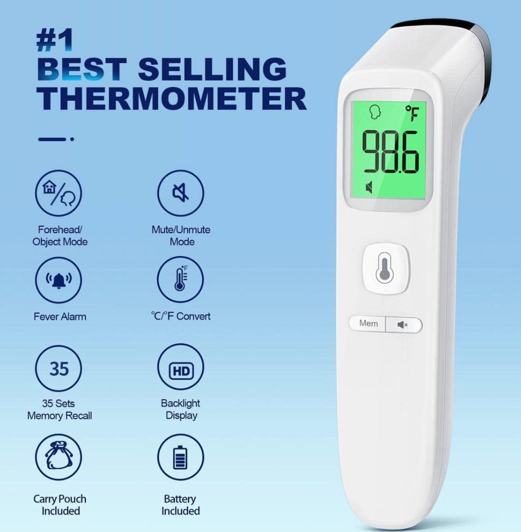 Forehead Thermometer, Baby and Adults Thermometer with Fever Alarm, LCD Display