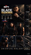 A promotional collage for the SPI Styles Black Diamonds Collection, featuring multiple models wearing black embellished jackets and shirts, close-up views of the jewelry detailing, and marketing text on a dark background.