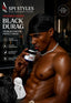 A shirtless man wearing a black durag and holding a jar of hair product in a gym setting. The left side features product text reading 'SPI STYLES' and 'CRUSHED VELVET BLACK DURAG' with feature callouts, plus two small inset images showing the fabric texture in black and white.