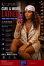 A promotional beauty ad featuring a woman seated indoors holding a can of SPI STYLES Curl & Wave Lather. The ad includes large product text, ingredient claims, and usage instructions, with the model wearing a patterned robe and headscarf in a styled interior setting.