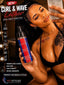 A promotional beauty ad showing a woman holding a bottle of SPI STYLES Curl & Wave Lather. The ad features text callouts of product benefits on the left and the model on the right, set against a dark, warm-toned background.