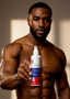Man holding a bottle of SPI Style product against a neutral background