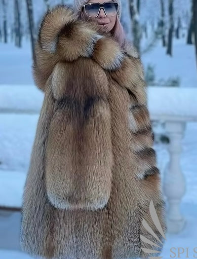 Luxury Red Fox Fur Hooded Coat SPI Styles Luxury Red Fox Fur Hooded Coat SPI Styles
