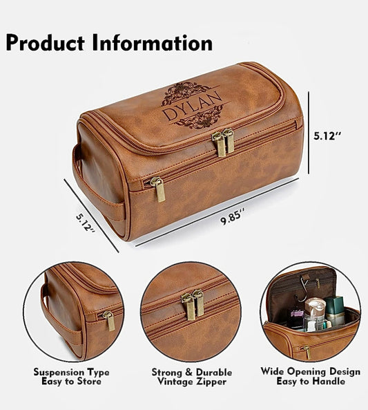 Personalized Shaving/Toiletry Bag for Men, Personalized Leather, Customizable Travel Organizer with Engraved Name.
