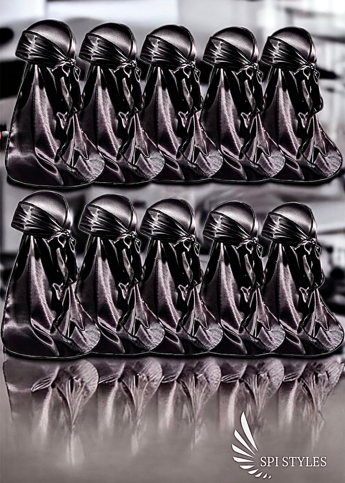 NEW - SPI Styles Solid Black Silk Durag Collection (10 Black Durags)