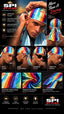 A promotional collage for SPI Styles premium silk drapegirts, featuring multiple male models wearing brightly striped multicolor headwraps in outdoor and studio settings. The layout includes product feature callouts, close-up fabric swatches, and branding text such as 'SPI Styles', 'More Than A Durag', and 'Style Lives Here'.