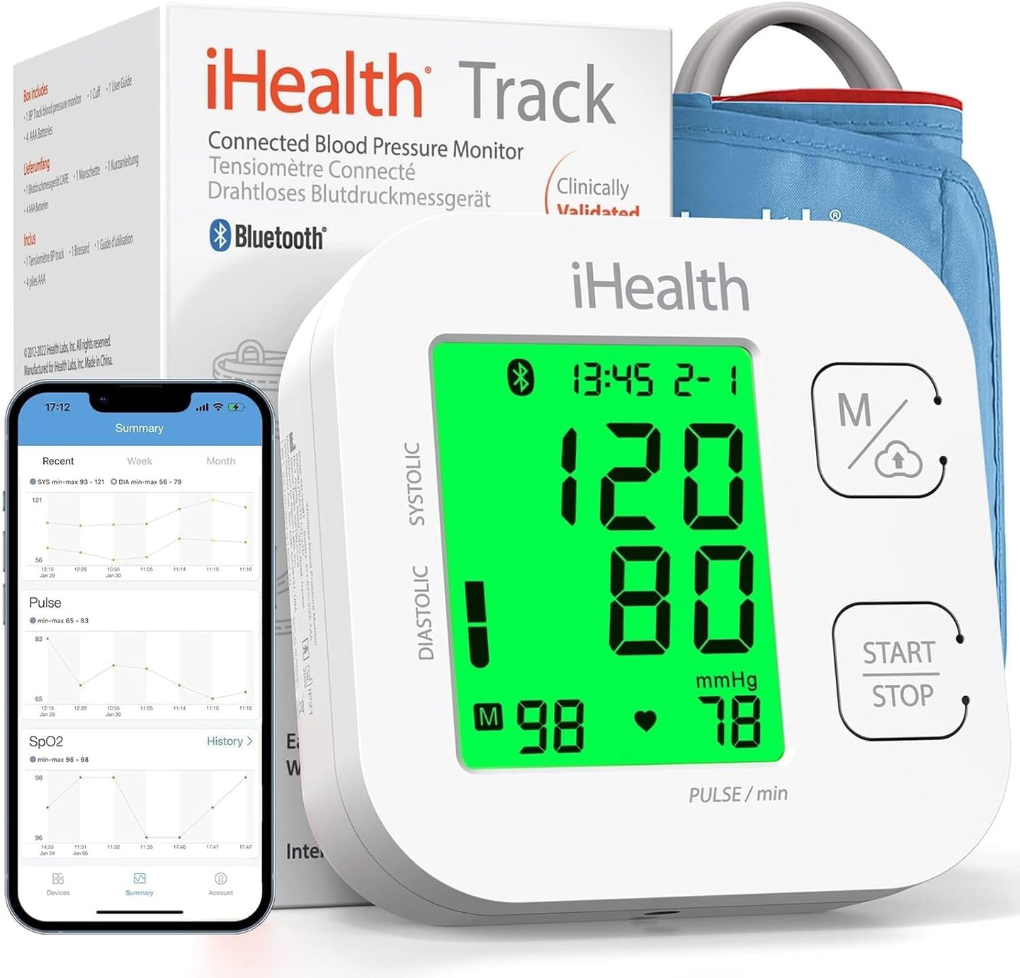 Upper Arm Blood Pressure Monitor with Wide Range  Cuff, Bluetooth
