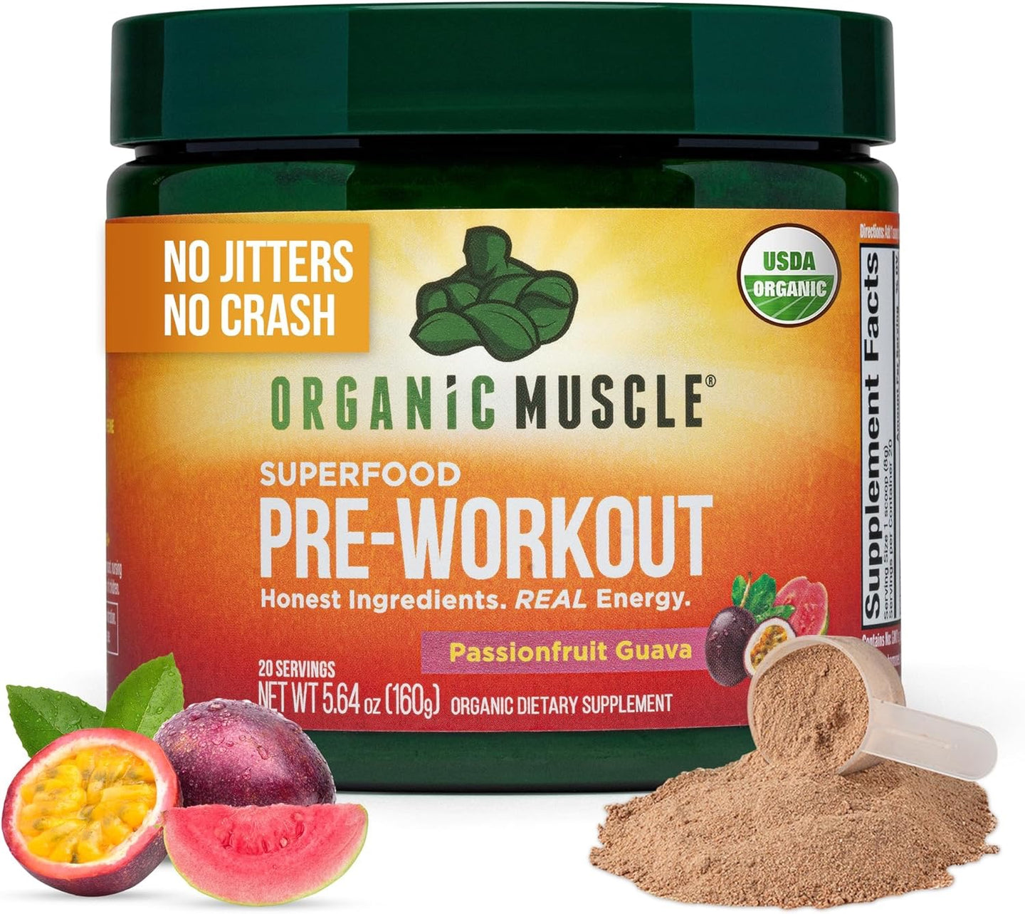 100% Natural Plant-Based Pre Workout Powder for Men & Women, Passionfruit Guava