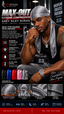 A man wearing a grey silky durag and a black tank top in a gym setting, with promotional text and product color options for SPI STYLES Max-Out Extreme Compression wavy compression hair wraps.