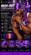 A promotional graphic for SpJStyles Max-Out Extreme Compression Purple Silky Durag. A man is shown wearing the purple satin-like wig against a dark purple background with neon-style text.