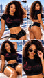 Rosetta “Girls Weekend” Black Crop Top, with Red Rose Rhinestones