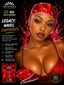 A promotional graphic for SPI STYLES OG Red Silk Durag, featuring a woman wearing the red durag and matching red gloves against a dark background with red hair splash graphics and product text.