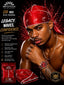 A promotional graphic for SPI Styles 06 Red Silk Durag, featuring a muscular man wearing a red patterned durag headwrap and a matching red pouch of the product in the lower left corner.