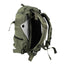 Angled view of the SPI Styles Vanguard TriZip Backpack in green, emphasizing its ergonomic design and tactical features