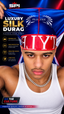 A man wearing a red and blue silk head wrap with large white letters spelling 'FLY', posed against a dark red and blue graphic background with promotional text for SPI Styles Luxury Silk Durag.