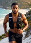 Athlete running outdoors with a scenic background