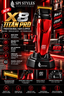 A promotional graphic for the SPI STYLES X8 Titanium Pro Professional Hair Clipper in the Red Edition. The main product is a red and black clipper with gold accents, shown on a black background with various feature callouts, logos, and icons.