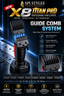 SPI Styles X8 Titan Pro professional hair clipper with guide comb system, shown on a dark metallic background with product features and included comb teeth displayed in the graphic.