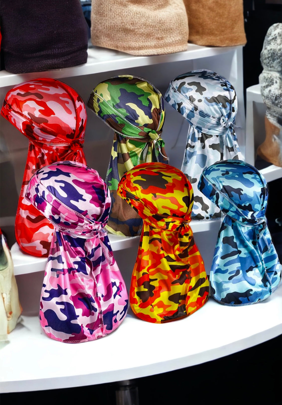 NEW - SPI Styles Camo Silk Durag Collection (6 Durags)