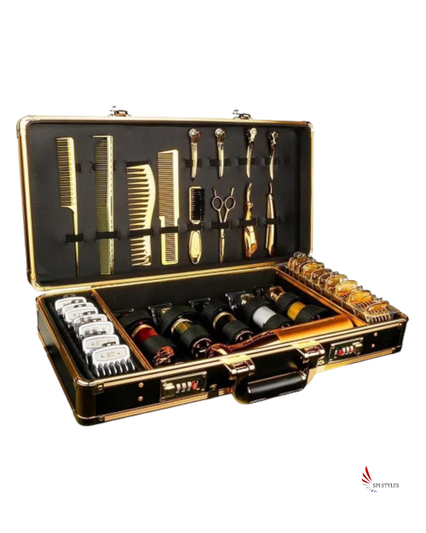 SPI Styles Barber Travel Case with Handle and Secure Numlock (Gold-Black) 