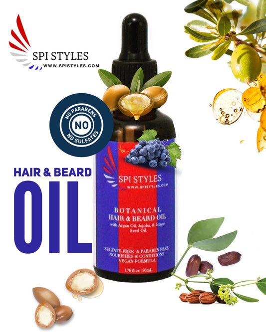 SPI Styles Natural Botanical Hair & Beard Oil  with argan oil jojoba oil grapeseed oil sulfuate free paraben free natural for wavers