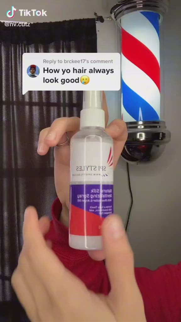 Wave-enhancing silk spray infused with coconut oil, argan oil, and vitamin E for deep moisture and shine