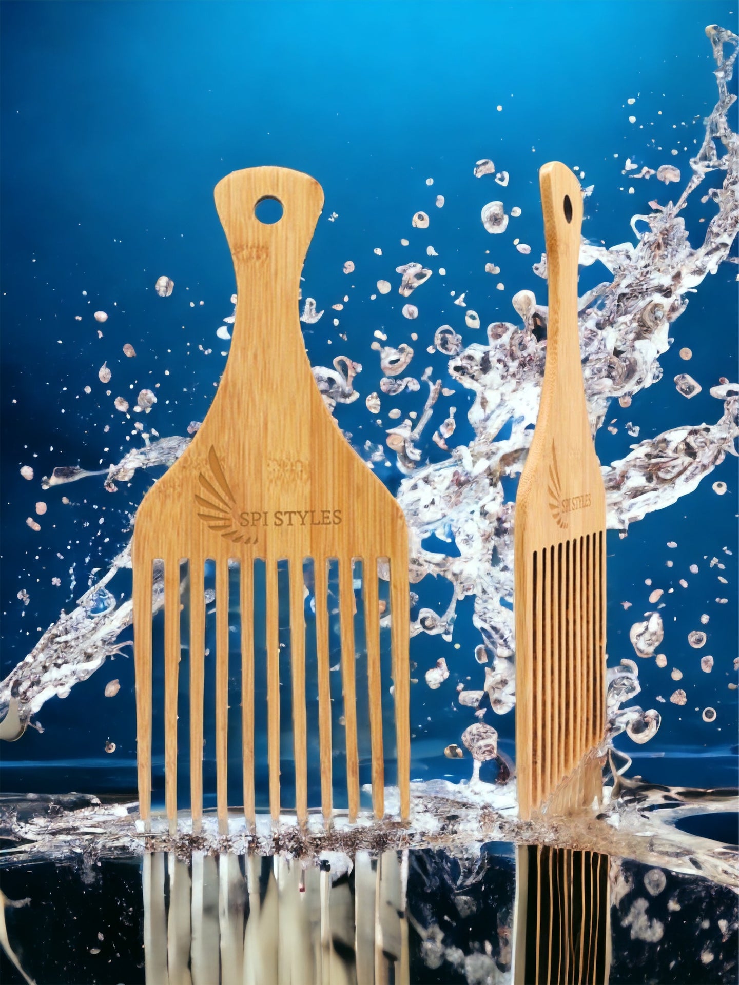 NEW  SPI Styles Natural Wood Jumbo (Extreme Size)  - Afro Hair and Beard Pick -  Wide Tooth Pick, Scalp Massage Detangling Comb