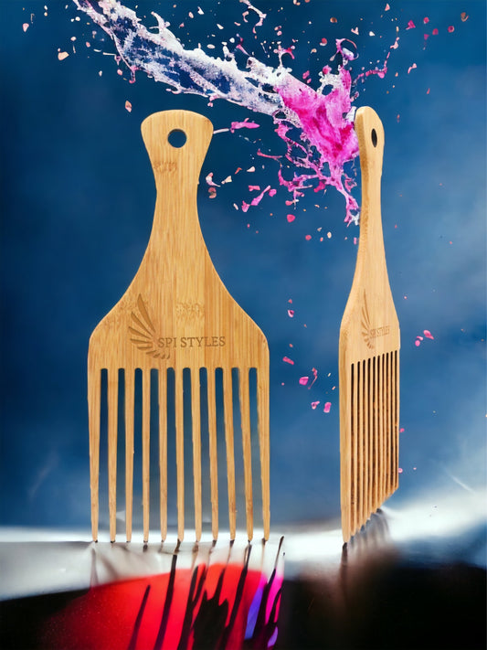 NEW  SPI Styles Natural Wood Jumbo (Extreme Size)  - Afro Hair and Beard Pick -  Wide Tooth Pick, Scalp Massage Detangling Comb