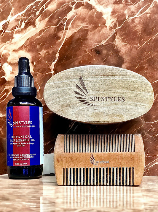 Hair and Beard Oil & Sandalwood Beard Travel Comb & Palm Brush !