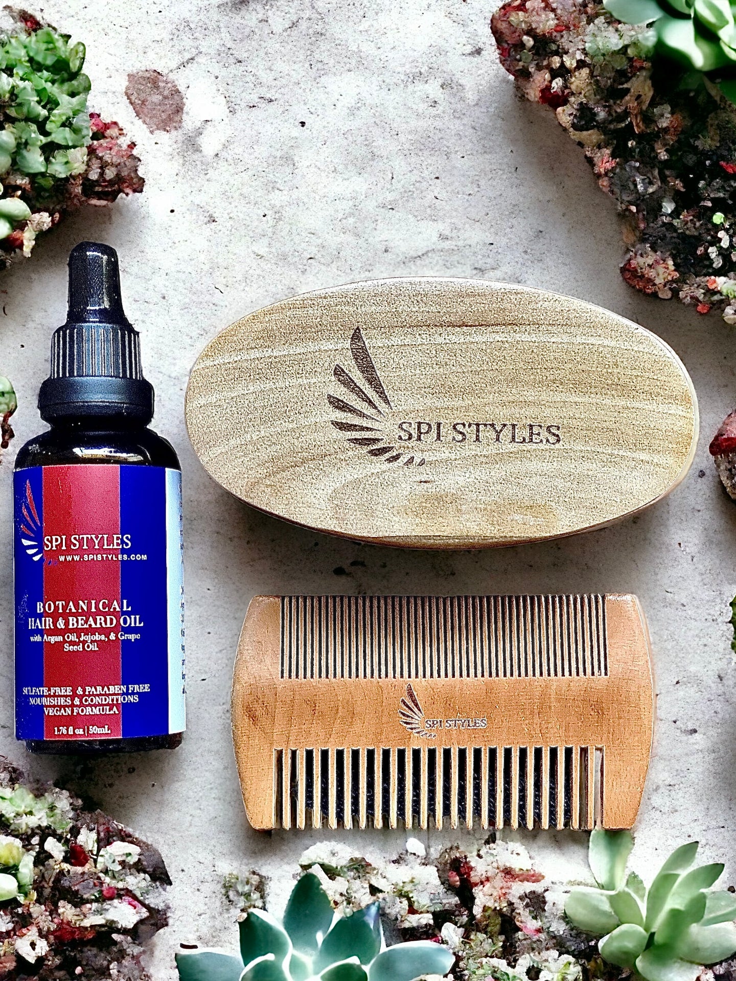 Hair and Beard Oil & Sandalwood Beard Travel Comb & Palm Brush !