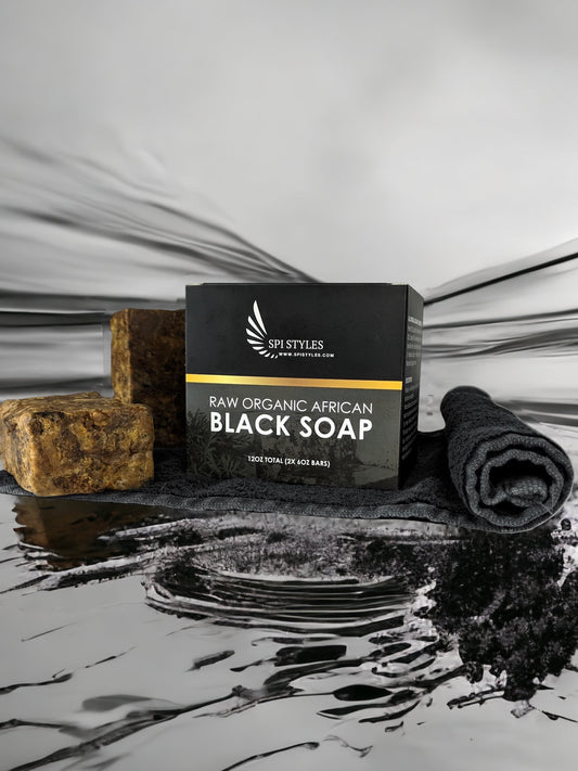 SPI Styles Raw African Black Soap with Black Soap Towel (2 Towels)
