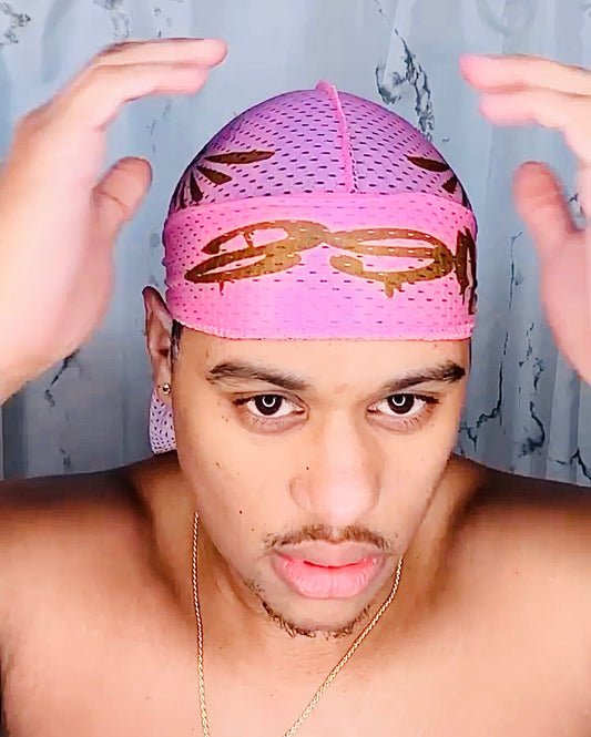 SPI Styles Pink and Brown Mesh Durag for wash and style