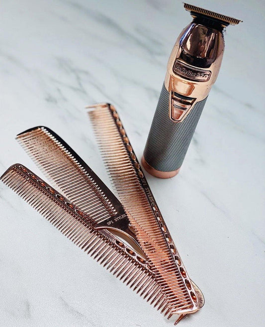 NEW ROSE GOLD - Limited Edition SPI Styles Space Metal Hair Combs 3 Piece Set - Anti Static Styling Comb Hairdressing Barbers Combs (IN STOCK ORDER NOW‼️) - SPI Styles