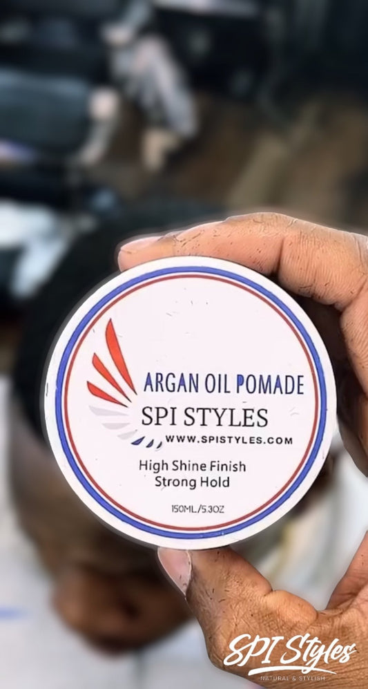 SPI Styles Argan Oil Hair Pomade high shine finish strong hold barbershop's choice