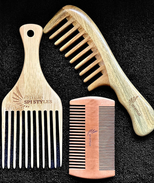 SPI Styles Quality Sandalwood Extra Wide Tooth - Anti-Static Wooden Comb, Natural Wood Hair Pick, & Sandalwood Beard Travel Comb (IN STOCK‼️) - SPI Styles
