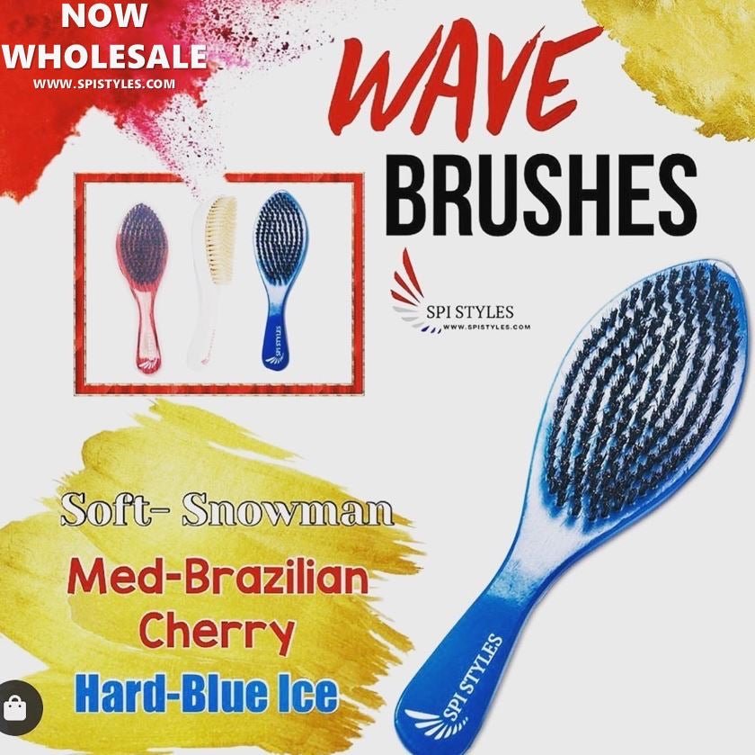 SPI Styles - 360 Waves Professional - HARD Curved Wave Brush (BLUE ICE